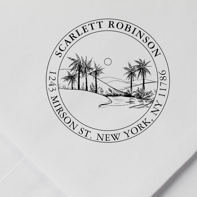 Vintage för den tropiska Returadressen Handflatan- Stämpel (Skapare uppladdad)