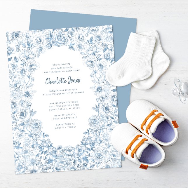 Vintage för Dusty Blue Baby Shower-Elegant för inb (Dusty Blue Baby Shower Invitation)