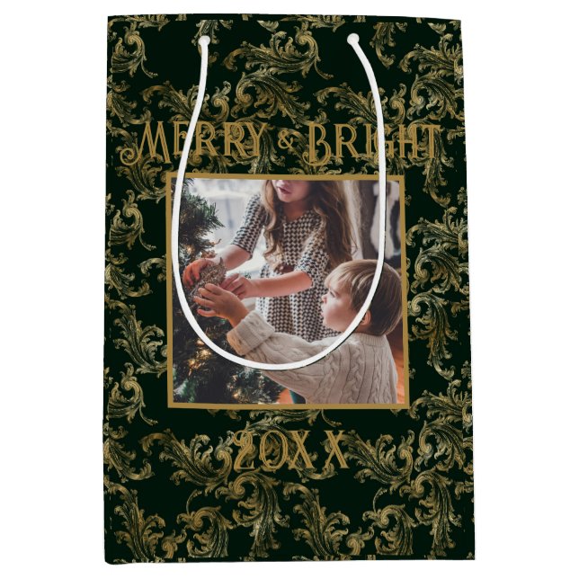 Vintage för elegant Merry & Bright Photo Grönt (Framsidan)