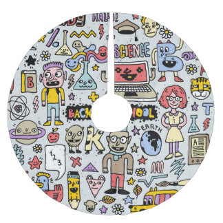 Vintage för färgad doodle-skola julgransmatta borstad polyester