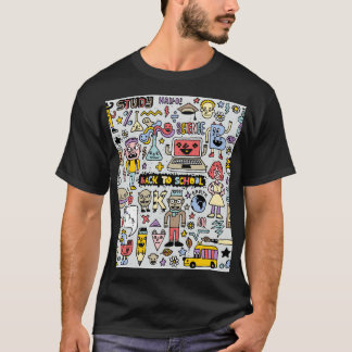 Vintage för färgad doodle-skola t shirt