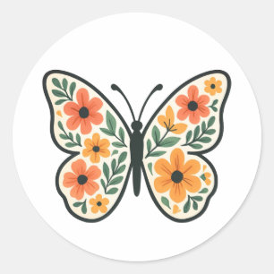 Vintage för fjäril-Blommigt Runt Klistermärke