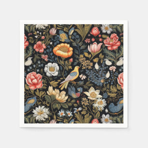 Vintage för Gult av fågel och blommor Pappersservett