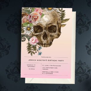 Vintage för inbjudan gotiic Dusty Rosa Skull