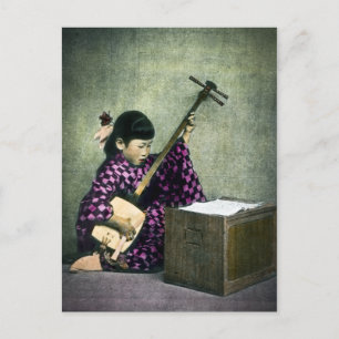 Vintage för japanska Flickmusiker Shamisen Vykort