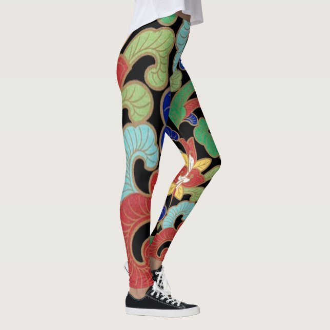 Vintage för kinesiska Blommigtens Abstrakt  Mönste Leggings (Höger)