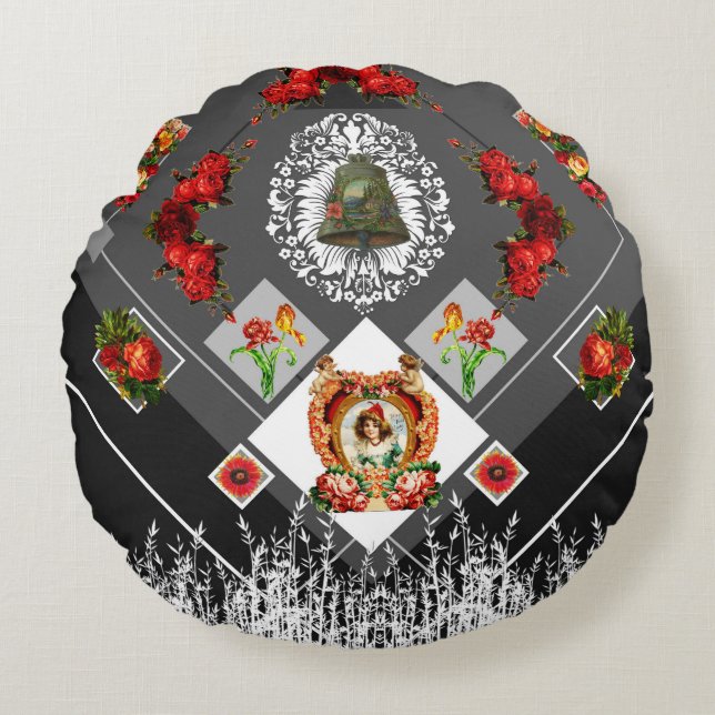 vintage för kollage rund kudde (Framsidan)