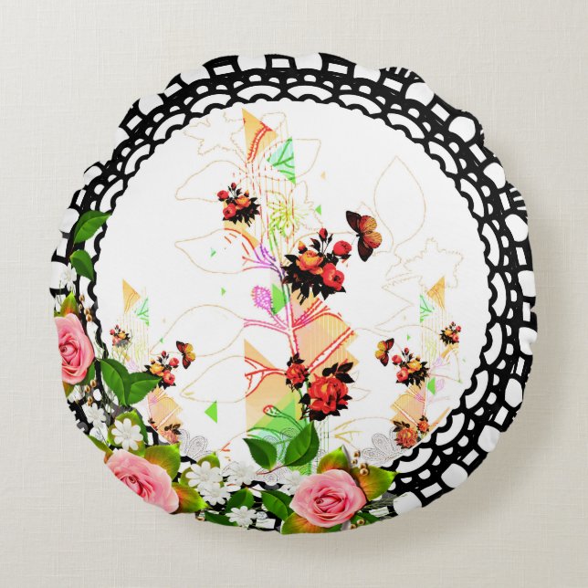 Vintage för kollage rund kudde (Framsidan)