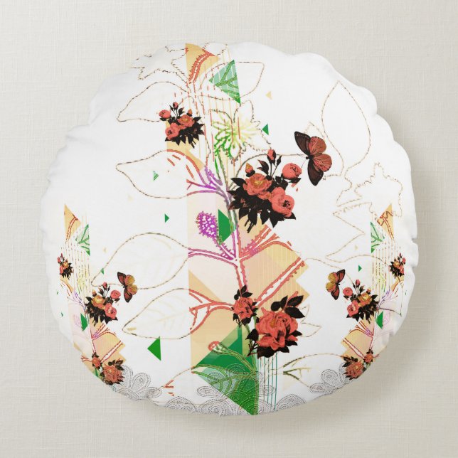 Vintage för kollage rund kudde (Framsidan)