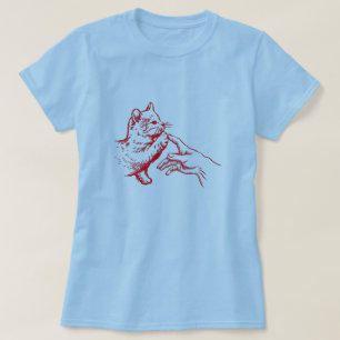 Vintage för konsthändelse av katt och människa t shirt