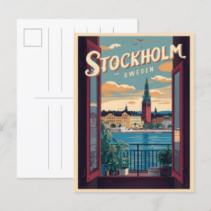 vintage för lagersaldo för sverige av resande vykort