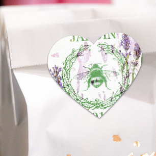vintage för lavender-lavender-chic fransk land hjärtformat klistermärke