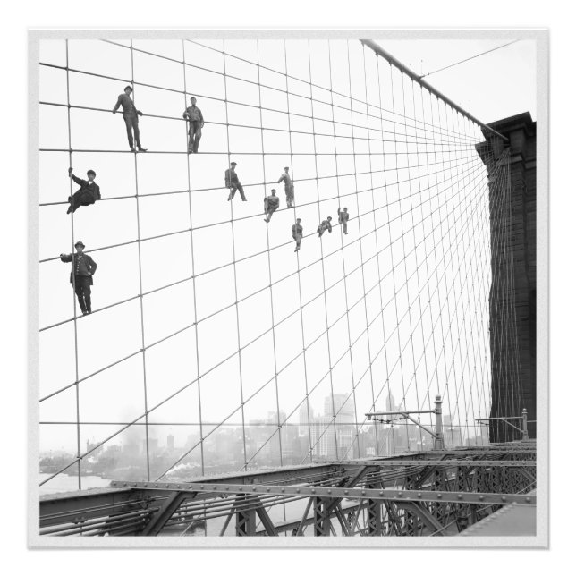 Vintage för målning av Brooklyn Bridge Fototryck (Framsidan)