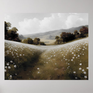 Vintage för målning av vitblommor poster