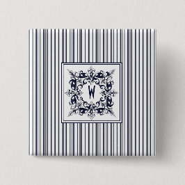 Vintage för marin blå Rand och Monogram Knapp