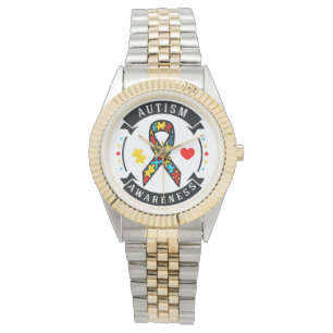 Vintage för medvetenhet om autism Black Leather St Armbandsur