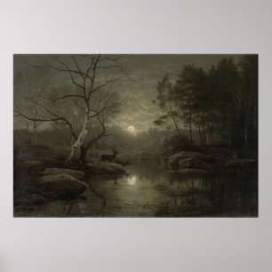 Vintage för monlight Forest Ligcape, målning Poster