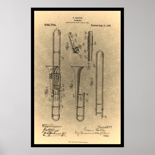 vintage för patenttryck Retro trombone Poster (Framsidan)