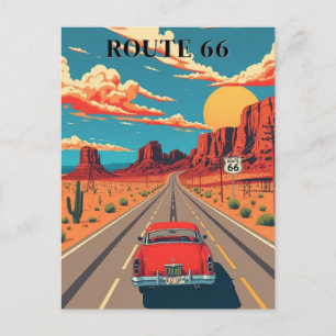 Vintage för Red Car Desert Drive 66 Vykort