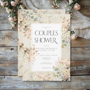 Vintage för romsk Neutralt Hydrangeas Par Shower Inbjudningar