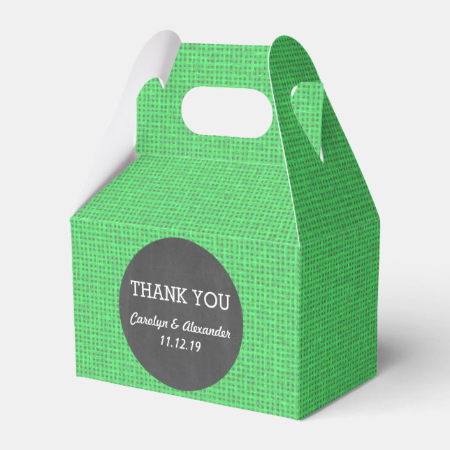 Vintage för Rustik Grönt Burlap-, Bröllop Presentaskar (Framsidan Sidan)