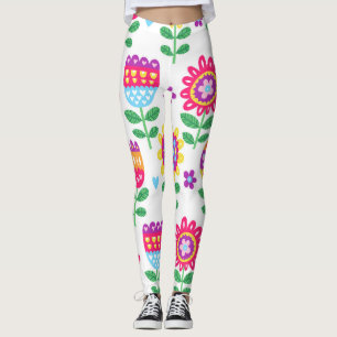 Vintage för schaktblommor, färgad Mönster Leggings