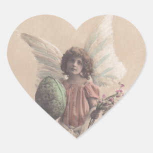 Vintage för Sticker Antique Påsk Angel Giiting Cra Hjärtformat Klistermärke