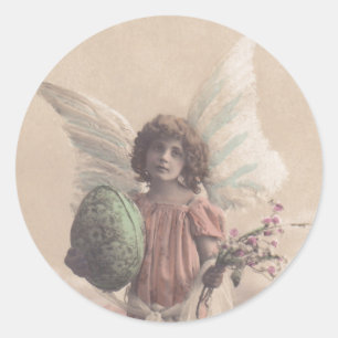 Vintage för Sticker Antique Påsk Angel Giiting Cra Runt Klistermärke
