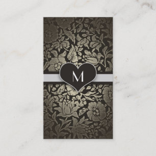 Vintage för svart Blommigt, Monogram Elegant Class Visitkort