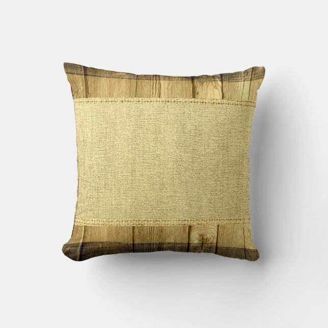 Vintage för träutseende Rustic Burlap Kudde (Framsida)