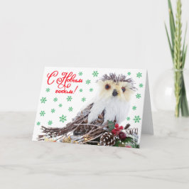 Vintage för uggla för nytt år för jul lantlig klok helgkort