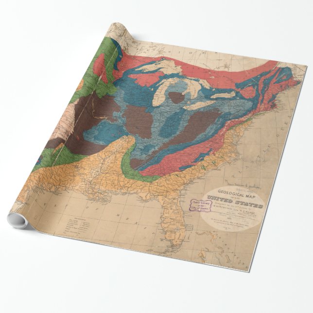 Vintage Förenade Stater Geological Karta (1872) Presentpapper (Utrullad)