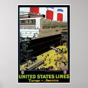 Vintage Förenade Stater Linjer Europa Europa Ameri Poster