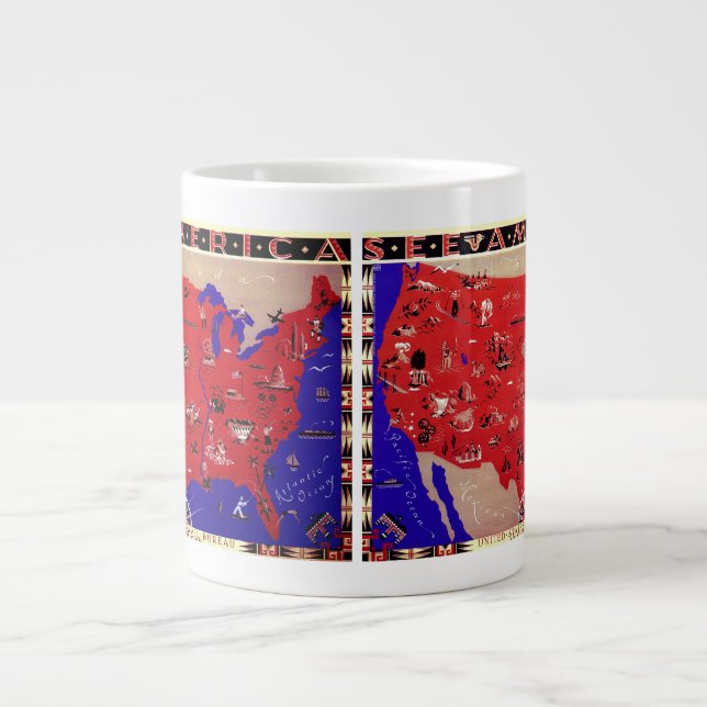 Vintage Förenta staternas resebyrå Karta Jumbo Mugg (Framsidan)