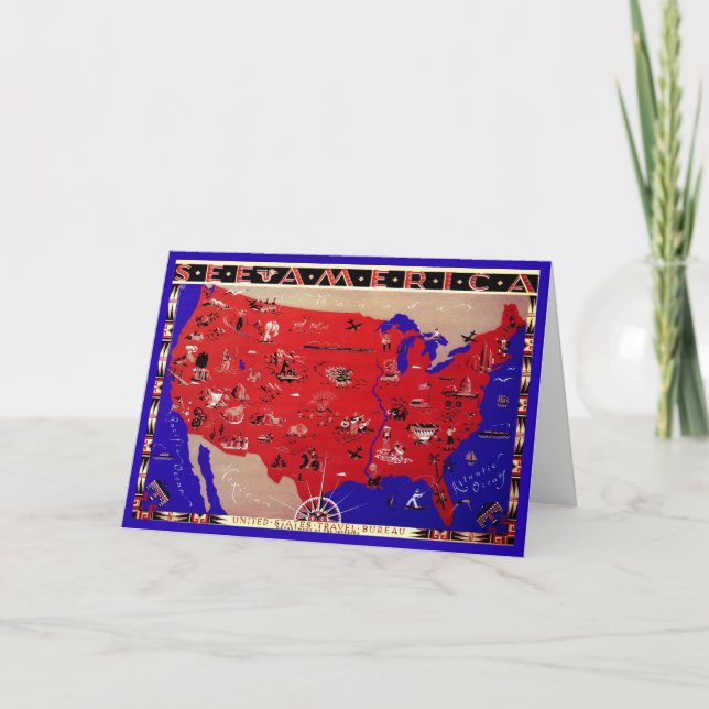 Vintage Förenta staternas resebyrå Karta Kort (Framsida)
