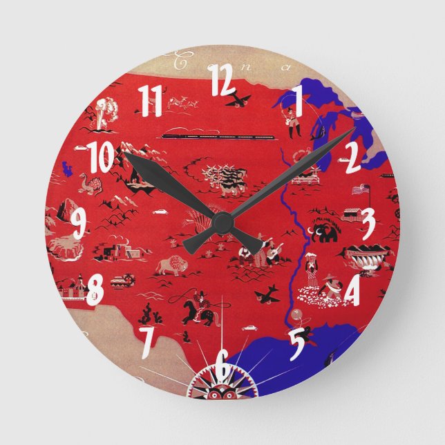 Vintage Förenta staternas resebyrå Karta Rund Klocka (Framsida)