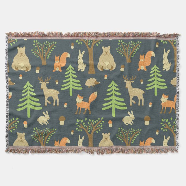 Vintage Forest Animals, Barns Mönster. Filt (Framsidan)