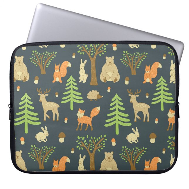 Vintage Forest Animals, Barns Mönster. Laptop Fodral (Framsidan)