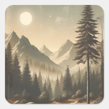 Vintage Forest Art med Aesthetic Mountain Landsca
