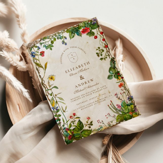Vintage Forest Berry Bröllop Inbjudningar (Skapare uppladdad)