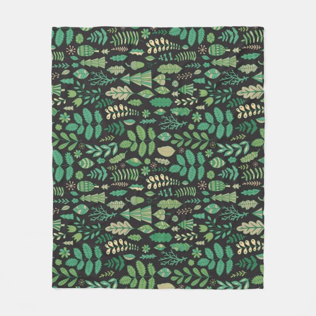 Vintage Forest Blommigt Sömlös design Fleecefilt (Framsidan)