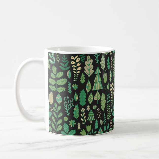 Vintage Forest Blommigt Sömlös design Kaffemugg (Vänster)