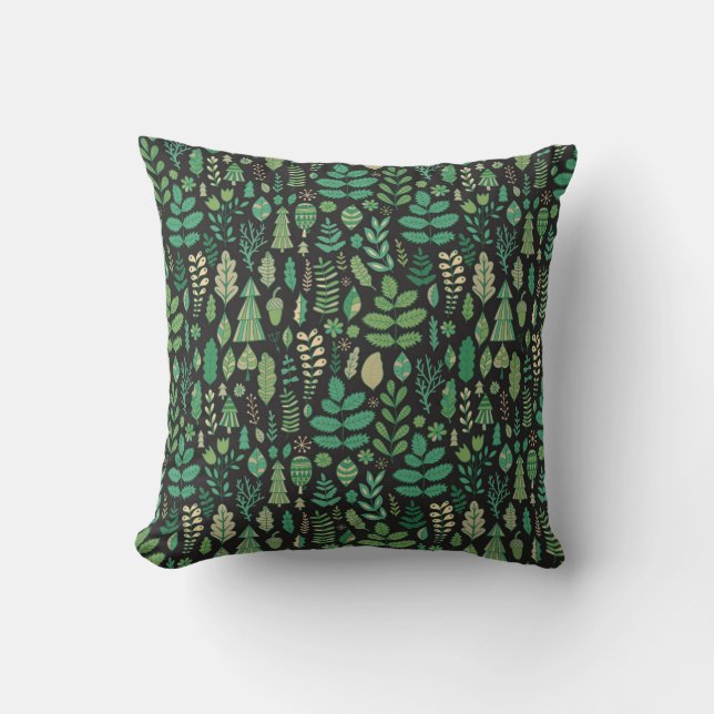 Vintage Forest Blommigt Sömlös design Kudde (Framsida)