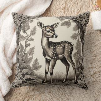 Vintage Forest Fawn Botanical Baby Hjort Kudde