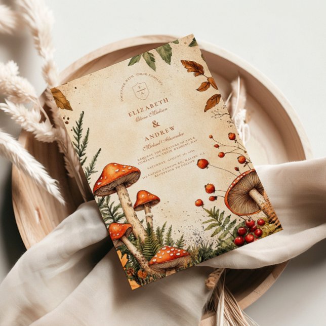 Vintage Forest Fungi Bröllop Inbjudningar (Skapare uppladdad)