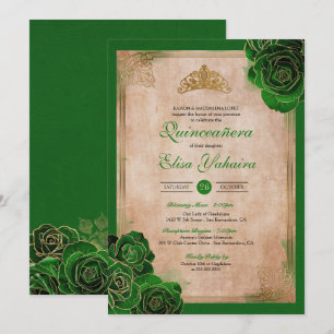 Vintage Forest Grönt Guld Ro Royal Quinceanera Inbjudningar