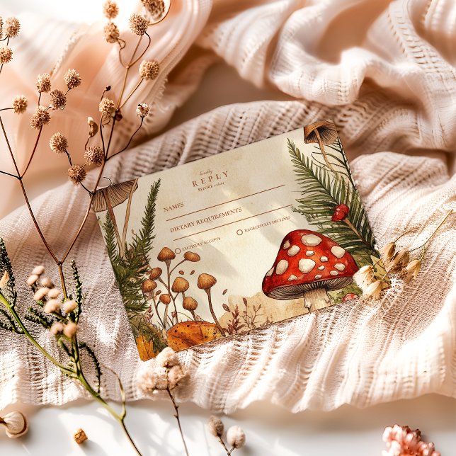 Vintage Forest Mushroom Bröllop OSA Kort (Skapare uppladdad)