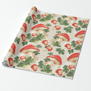 Vintage Forest Mushroom Lucky Klöver Mönster Presentpapper