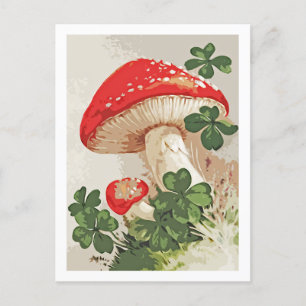 Vintage Forest Mushroom Lucky Klöver Vykort
