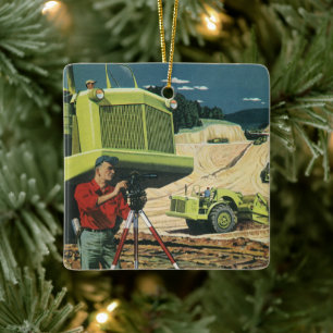 Vintage - företag, byggplats med överordnad julgransprydnad keramik